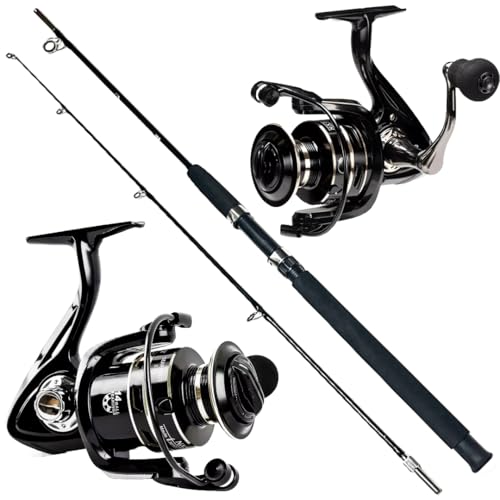 Maruri, Kit De Pesca Pesada Molinete 5000 15 Rolamentos Vara Maciça 1.80m 40lb - 2 Partes