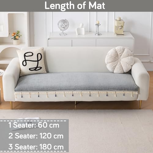 Image of HOKIPO 'Serenity Tassel' Chenille 3 Seater Sofa Cover with Tassel - Glacier Silver (IN-892-LGRY)