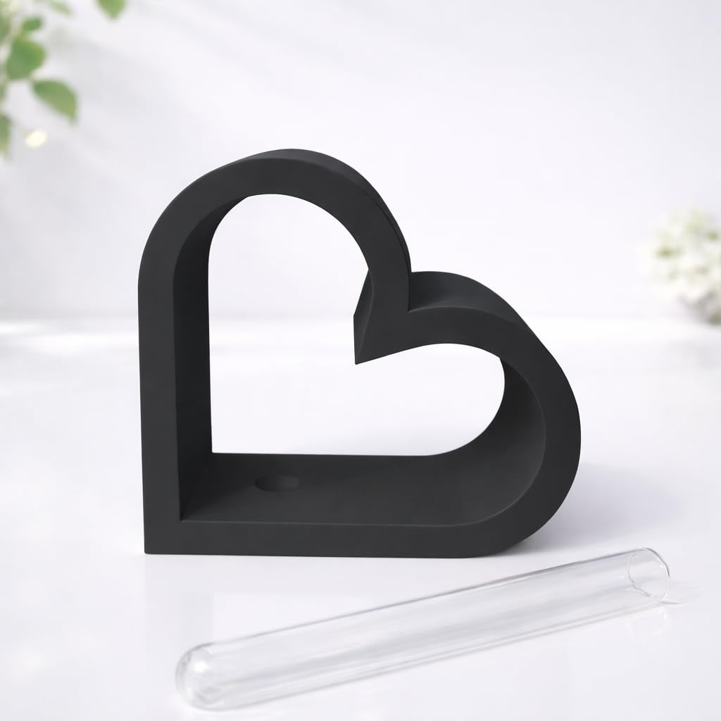 Herz-Vase mit Reagenzglas, Minimalistisches Modernes Design, Geschenk für Hochzeit, Geburtstag, Valentinstag, Weihnachten, Geschenk für Freundin/Freund, Mutter/Vater, Schwester/Bruder (Schwarz)