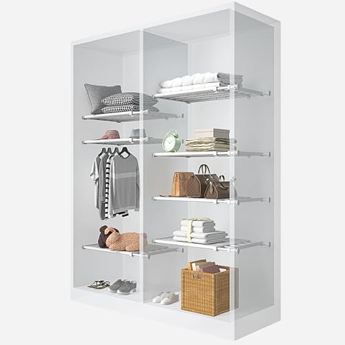 SUQ 1PCS Verstellbares Ausziehbarer Schrankregal, Ausziehbares Regalböden, Lagerregal Regal Separator Abteil, Regaltrenner für Garderobenschrank Schrank Organizer Schrank DIY (24cm, 38~60cm)
