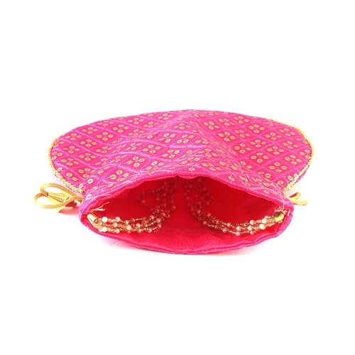 Image of Handcrafted Potli Purse with Golden Floral Embroidery and Pearl Accents