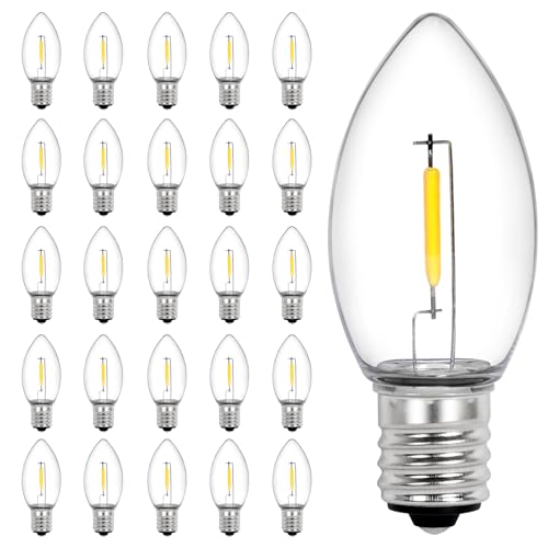 Vruxuri 25 Pack C9 LED Christmas Light Bulbs C9 Replacement Bulbs Shatterproof Dimmable for Christmas String Lights C9/E17 Base Sockets Warm White