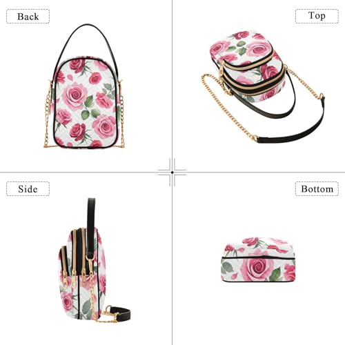 Womens Shoulder Handbags Quilted Fabric Handbags for Women Rose Pattern Chain Satchel Tote Bag for Travel Camping,Multi14