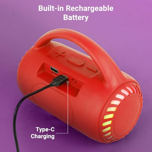 Image of Zebronics Portable Bluetooth Speaker, 8W, Upto 18 Hours Playback, BTv5.3, 32GB mSD, TWS, USB, 8 Multi-Color LED Modes, Call Function, Type-C Charge, Deep Bass, Carry Handle (County 5 Plus, Red)
