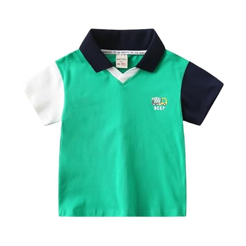 Image of Toddler Baby Boys Short Sleeve Lapel V Neck T-Shirt Color Block Polo Shirt Summer Cotton Soft Top (Green,3 Years)