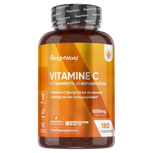 Vitamine C tabletten - 1000 mg - Met rozenbottel en bioflavonoïden - 180 vegan tabletten voor 6 maanden voorraad - Vitamine C in de vorm van L-ascorbinezuur - Van WeightWorld