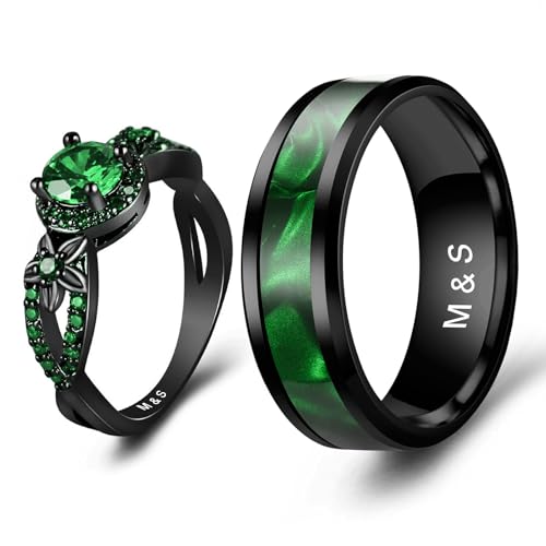 3UMeter 2Pcs Personalized Couples Rings for Him and Her Set