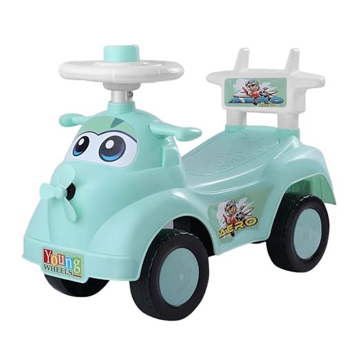 Image of Kids Ride On Olive Green Car for Toddlers with Steering Wheel & Backrest | Foot to Floor Baby Push Car | Indoor Outdoor | Strong Wheels & Comfortable Seat | Racing Design for Boys & Girls (1-3 Years)