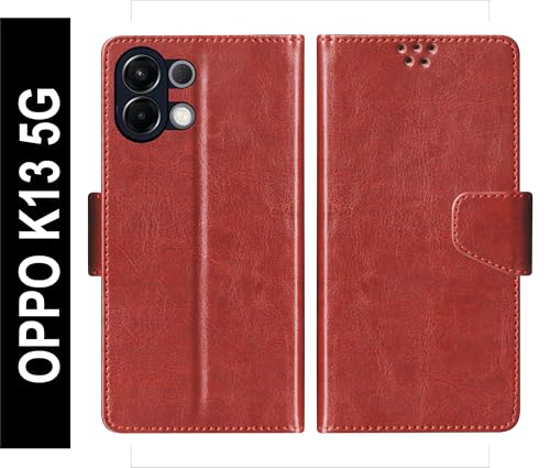 Image of SBMS Flip Cover for Oppo K13 5G Back Cover Case with Magnatic Closure | Inbuilt Stand | Card & Money Pocket (Brown)
