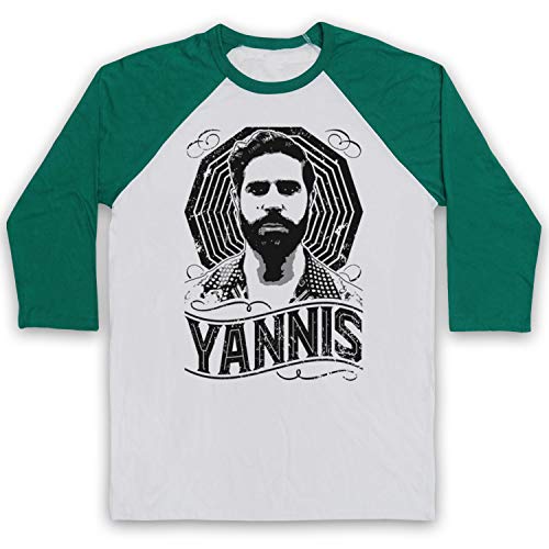 Photo de The Guns Of Brixton Foals Yannis Philippakis Tribute 3/4 Manches Retro T-Shirt de Base-Ball, Blanc & Vert, Large