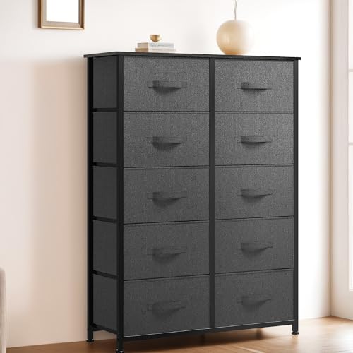 YITAHOME Comoda 10 cajones,Cajonera de Tela,Sinfonier,Robusta Estructura metálica,Gris Oscuro