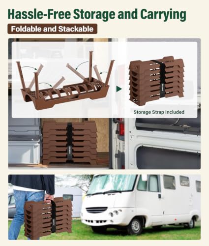 Image of RV Sewer Hose Support, 15FT Heavy-Duty Camper Waste Hose Holder with 7 Foldable Sections, Adjustable & Stable Waste Drainage Support with Strap, Stackable & Weather-Resistant, Brown (Patent Pending)