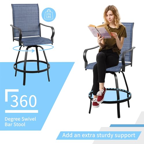 Shintenchi 3 Piece Patio Swivel Bar Stools Set, Outdoor Patio Bar Table and Chairs Set, All Weather Bar Height Chairs Set of 2, High Top Bistro Set Furniture for Balcony, Backyard, Garden, Deep Blue