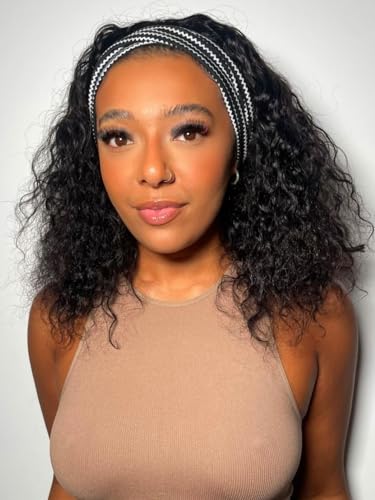 Liwsizxk Water Wave Headband Wig Human Hair 14inch Curly Drawstring