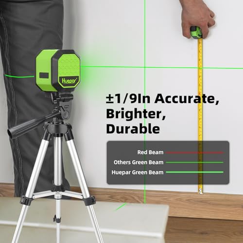 Image of Laser Level with 25.6in Tripod, Fathers Day Dad Gifts, Huepar 100Ft Self Leveling Laser Level Rechargeable Green Cross Line Laser Leveler Tool for Picture Hanging, Tile, Home Renovation, Carry Bag