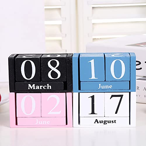 Vpang Vintage Wood Perpetual Calendar Shabby Chic Blocks Desktop Calendar Rustic Wooden Cubes Calendar Home Office Decoration (White) #TOP6