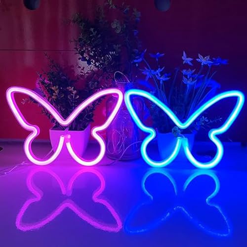 Image of 2PCS LED Neon Light Sign Butterfly Neon Signs Home Night Lights for Kids' Bedroom Decorative lamps Wall Art Romantic Christmas Birthday Gift
