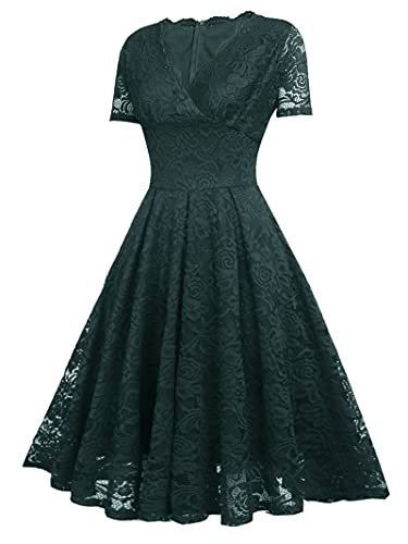 Easyoyo Vestido feminino de renda floral para convidada de casamento, formatura, festa, rodado, vest