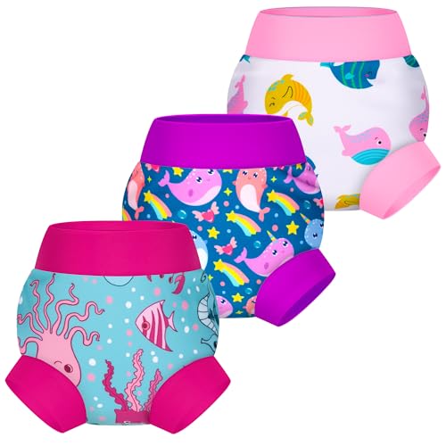 BIG ELEPHANT Baby Swim Diapers 3-Pack Reusable Waterproof Swim Pants for Boys and Girls Soft Breathable Swimwear for Pool