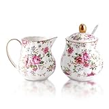 Agyiuns Ceramic Sugar and Creamer Set, 3 Piece Set with Cream Pitcher, Sugar Bowl, Sugar Set with Lid and...