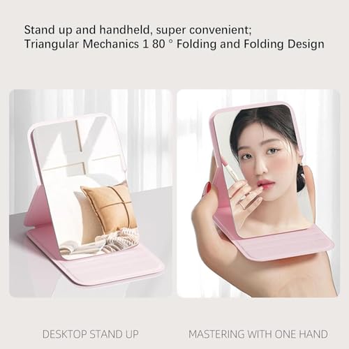 Image of Travel Mini Makeup Mirror(11x7cm),Portable Folding Mirrorwith Stand,Light Weight and Slim Design for Purse,Travel,Use,Anywhere,Easy Portability,Fits in Purse,Bag,Pocket (Pink, Pack of 1)