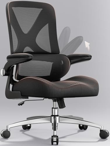 FAMIDOLE Ergonomic Office Chair Mid Back with Integrated Lumbar Support, Adjustable Height, Thick Memory Foam Seat, Rocking Function, 90° Flip-up Armrests – Comfortable Desk Chair for Home Office