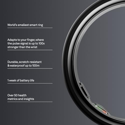 Image of Oura Ring 5 - Stealth - Size 8 - World's Smallest Smart Ring - Sleep, Activity, Women's Health, AI Advisor, 1 Week of Battery Life, Size Before You Buy, Android & iOS Compatible