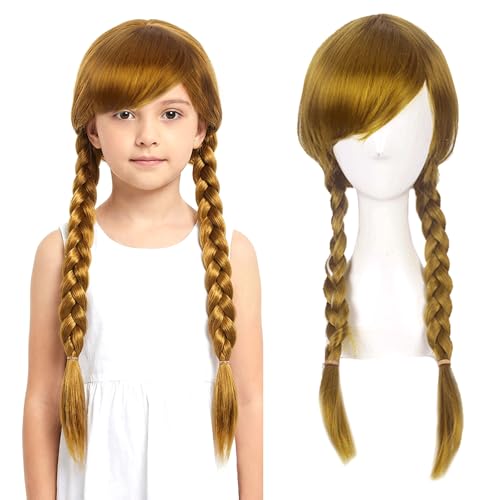 ZXTGBQ Anna Long Brun Cosplay Perruque Costume Femme Long Double Tresse Torsadée Perruque Noël...