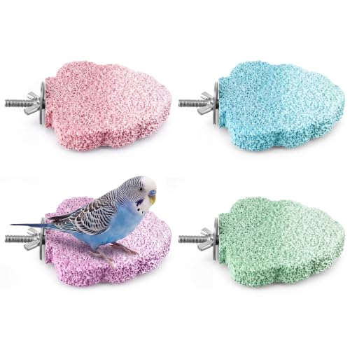 Image of 4 PCS Bird Beak Grinding Stone, Resin Bird Perch Stand, Multicolor, M, Tree