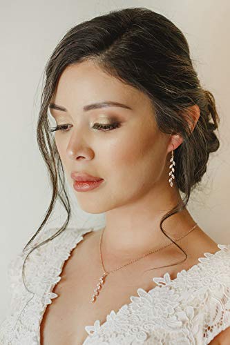 Sweetv Wedding Jewelry Sets For Brides Birdesmaid, Rose Gold Cubic Zirconia Marquise Bridal Necklace Earrings Set For Women, Prom Costume Wedding Jewelry Gift #TOP1