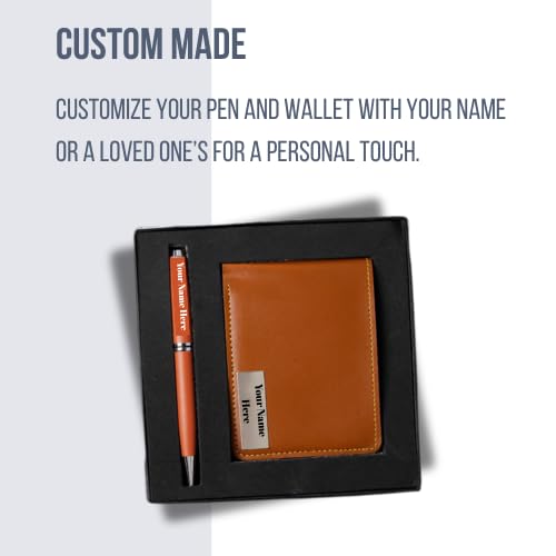 Image of Customised Gift Set, Pen and Wallet with Name Engraving, Corporate and Personal Gift (Tan)