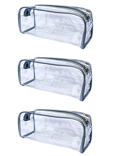 Image of iShine Multipurpose Travel Morning Zipper Pouch for Men and Women Transparent Medium (Pack of 3, Silver)