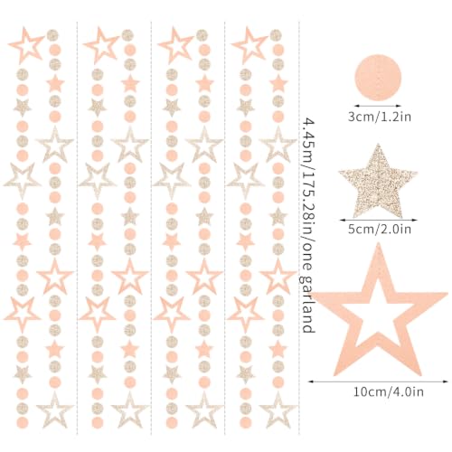 Image of Rose-Gold Peach Star Party-Decoration Garland Lasting Surprise | 52ft Twinkle Little Star Streamers,Girl Baby Bridal Shower Birthday Bachelorette Wedding Supplies Decor