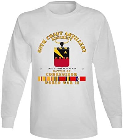 3XLARGE - Army - 60th Coast Artillery Regiment - Battle of Corregidor - WWII w PAC SVC - L Sleeve - White