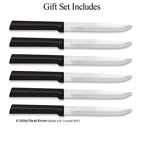 RADA Cutlery 6-Piece Utility/Steak Knife Gift Set (G206), Stainless Steel Hollow Ground Blades, Made in USA, Black Handles