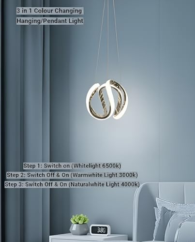 Image of Modern Hanging Pendant Light for Home Decor | 3-Color LED Ceiling Lamp with White, Warm & Neutral Light | Elegant Decorative Hanging Light for Dining Room, Living Room, Bedroom & Kitchen