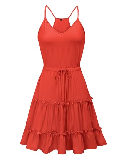 Image of Newshows Women's Summer Casual Dress Cute A Line Ruffle Hem Flattering Fit Beach Vacation Sundress