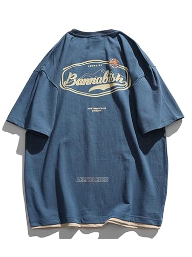 Aelfric Eden Mens Oversized T Shirts Graphic Tees Print Crew Neck Cotton Tops Streetwear Casual Shirt