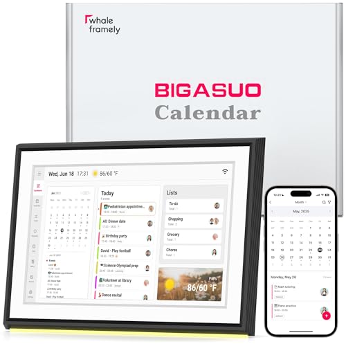 BIGASUO 10.1" Digital Calendar, Smart Touchscreen Interactive Display, Electronic Organizer for Monthly, Weekly & Daily Agenda, Chore Chart, Meal Planner, To Do List, Family Schedules, Picture Frame