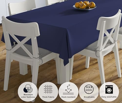 Image of HOME COLORS.IN Cotton Plain 10 Seater Table Cover - Machine Washable - Durable - Dining Table Cloth - 60 x 108 Inch - Navy Blue