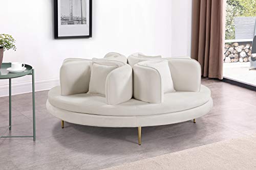 Meridian Furniture 627Cream Circlet Collection Modern | Contemporary Velvet Upholstered Roundabout Sofa With Sturdy Gold Iron Legs, 72" W X 72" D X 29" H, Cream #TOP1