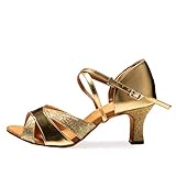 Ballroom Dance Shoes Women 2.71“ Dancing High Heel Salsa Shoe Latin Sandals, Silver Gold