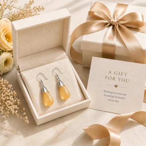 Yellow Jade Earrings for Women Crystal Dangle Drop Birthstone Jewelry - image 7