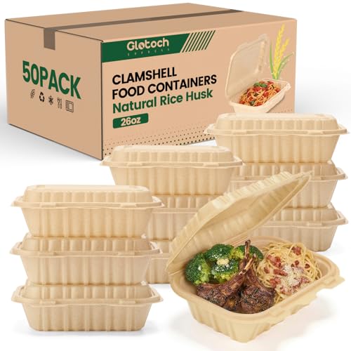 Clamshell Food Containers with Lids, 50 Pack-26oz Take Out Boxes Disposable Meal Prep Containers...
