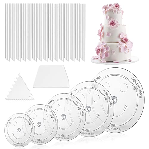 Tortenstützen für Mehrstöckige Torten,Tortenständer 5 Etagen(9/12/16/20/26cm),mit 15 Kunststoff Dübelstangen und 2 Kuchenschaber,Kuchenstützen,Tortendübel,Hochzeitstortenständer,Torten Stabilisator Cover