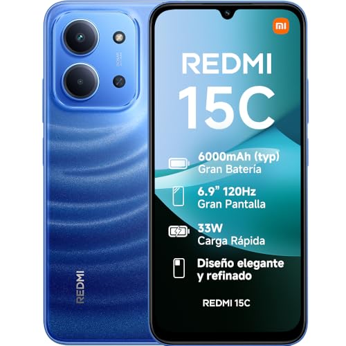 XIAOMI Redmi 15C - Smartphone de 4+256GB, Cámara Dual con IA de 50 MP, Pantalla inmersiva de 6,9' 120 Hz, Potente procesador octacore, Carga rápida de 33W, Cargador no Incluido, Azul (Versión ES)