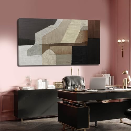 Image of VAYIMDH Abstract Wall Art Wall Decor Living Room Contemporary Pictures Bedroom Brown Wall Art Black Artwork Geometry Decorations for Home Office 24 inchx48 inch
