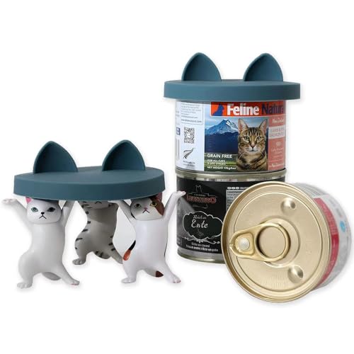 OHMO Dosendeckel Katzenfutter, Universal Silikon Deckel für Dosen für Tierfutter(70g, 85g, 200g, 400g usw.), BPA-frei, Dunkelblau, 2er-Set