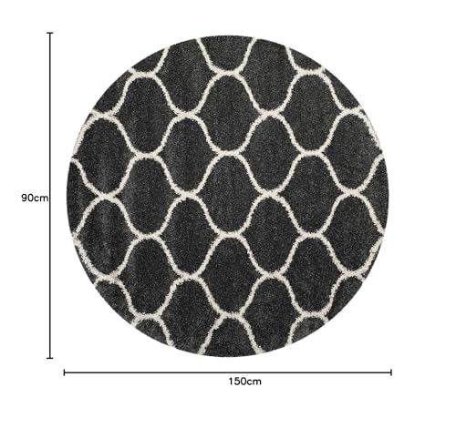 Image of Moroccan Design Microfiber Hand Woven Shaggy Carpet Collection with 2 inch Pile Height Carpet for Living Room Size 3x5 feet coular Dgrey /Ivory