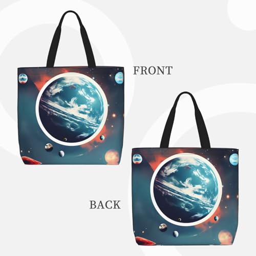 Space Planet Earth Print Women Reuseable Handbag, Grocery Bag Foldable For Shopping Travel Activity3